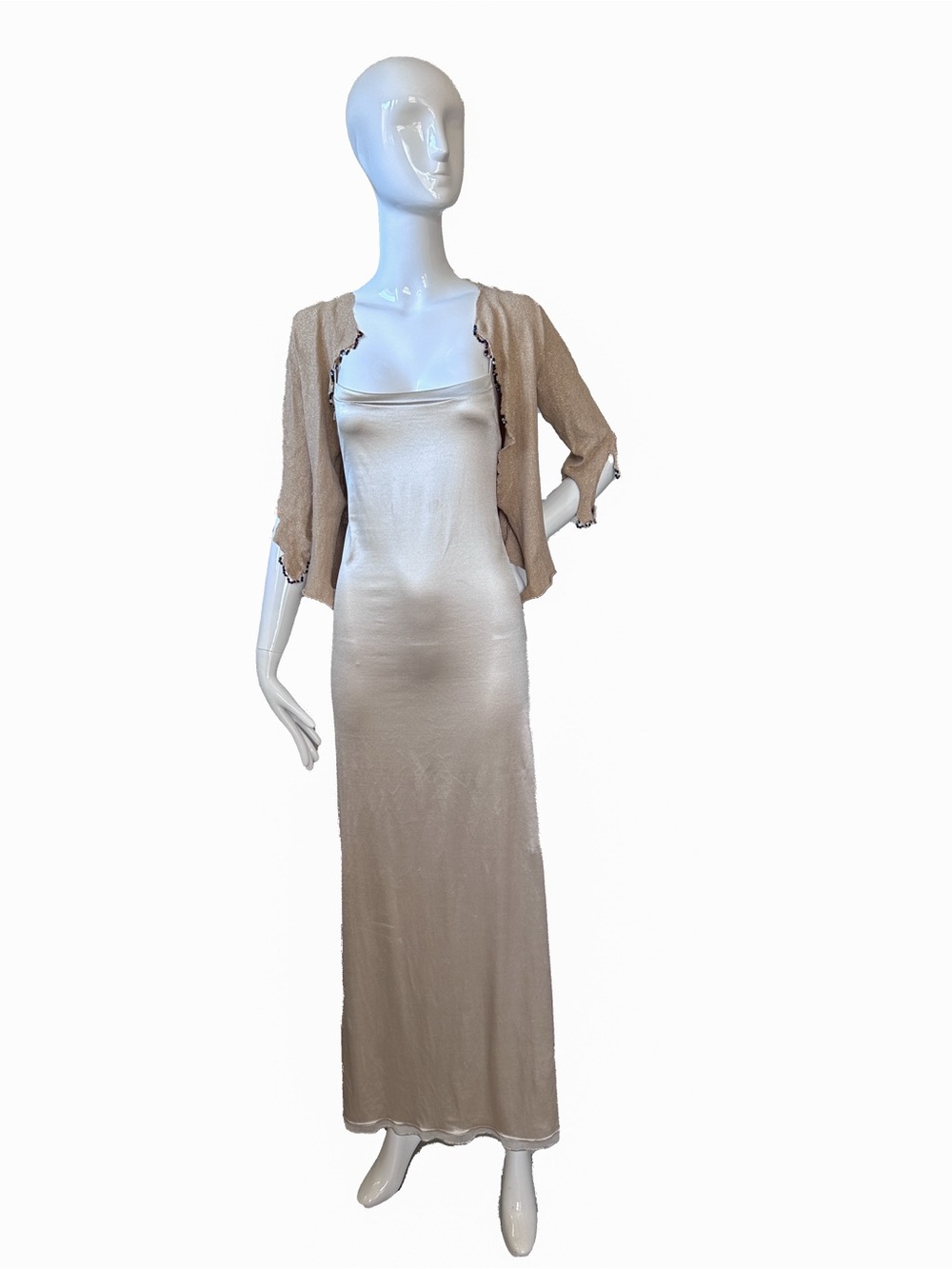 Roberto Cavalli 1998 vintage pearly bridal dress with cardigan